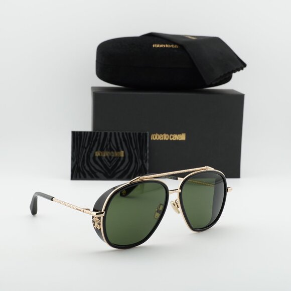 Roberto Cavalli SRC008M 0300 Aviator Sunglasses – Gold\\Green